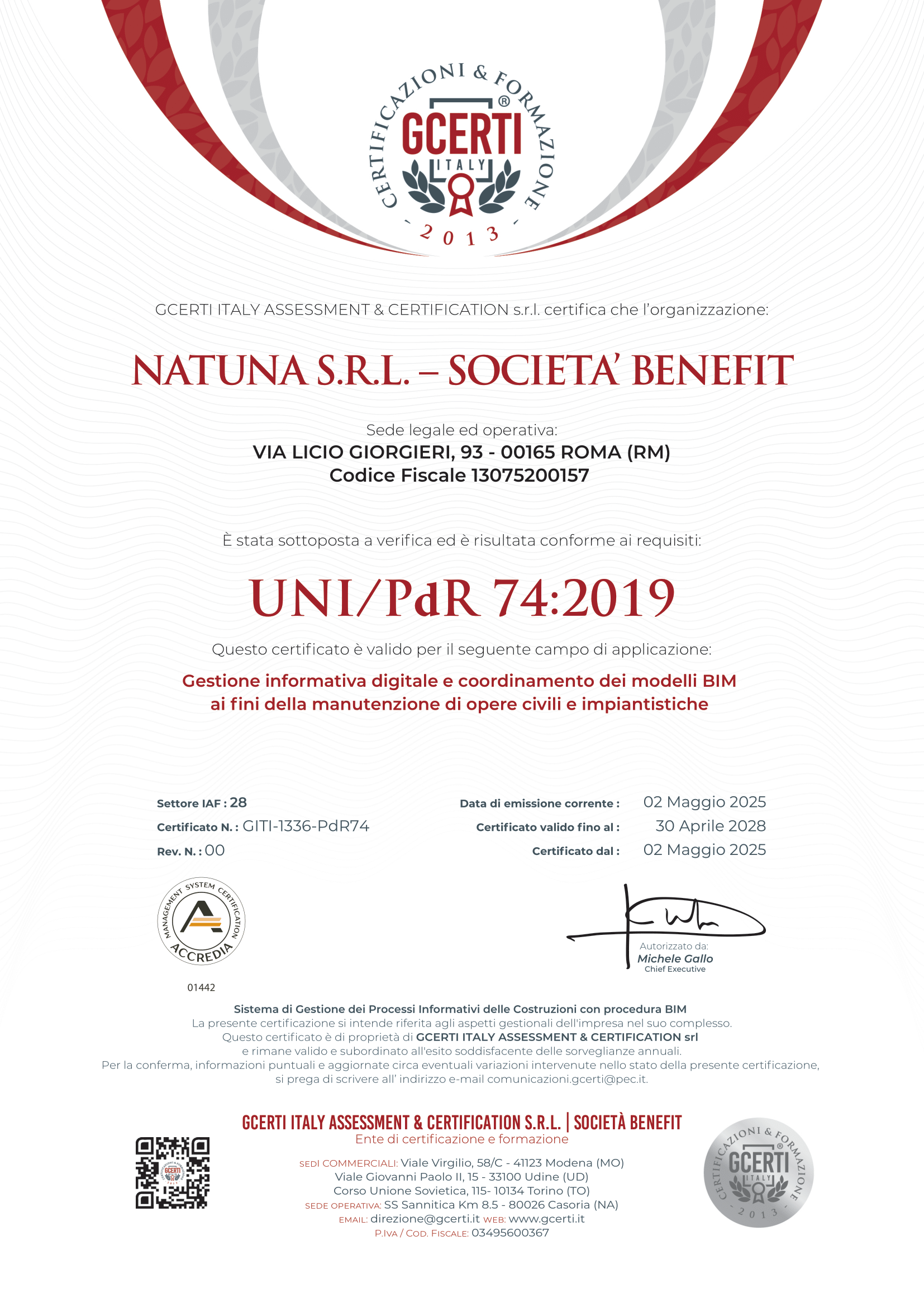 Certificato BIM PdR 74