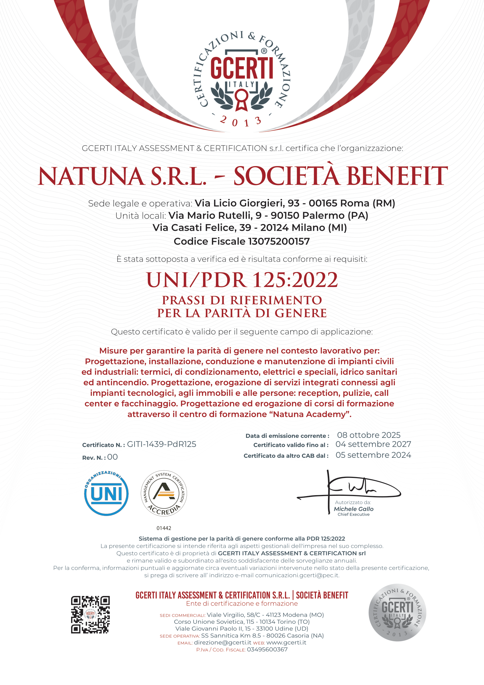 Certificato UNI PdR 125